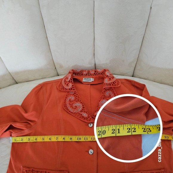 MOFFI International Vintage Tailored Women's Plus Size Orange Denim Jacket - Picture 11 of 14